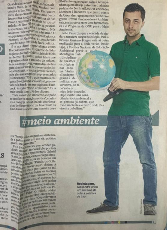 Matéria sobre Alexandre Furlan Braz publicada em jornal impresso